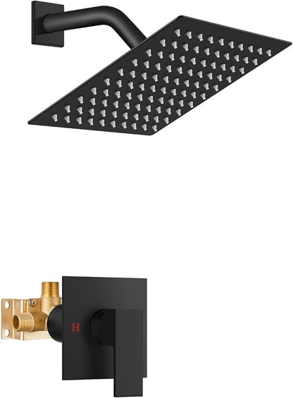 Airuida Shower Faucet Set Bathroom Rain Shower System SUS304 Stainless Steel Single Handle With Male Threads Rough-in Valve Shower Trim Kit 8 Inch Wall Mount Shower Head Matte Black
