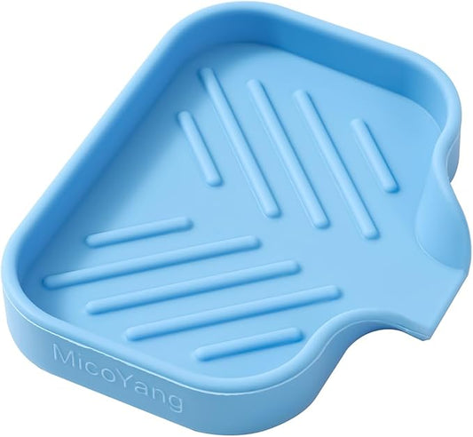 Silicone Bathroom Soap Dishes with Drain Spout-Bathroom and Kitchen Sink Organizer,Sponge Holder,Dish Soap Tray,Perfect for Dispenser,Scrubber,Bottle on Sink or Counter-Light Blue 4.9"×3.2"