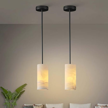 Alabaster Pendant Light Kitchen Island, H-9.5in Black Pendant Light Fixtures with Natural Marble Shade, Adjustable Ceiling Pendant for Dining Room, Living Room, Bedroom & Bathroom