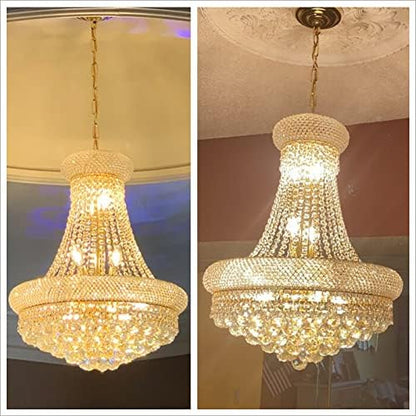 12 - Light Unique Empire Crystal Chandelier for Foyer Entryway Living Room Dining Room Bedroom Entryway Gold Finish