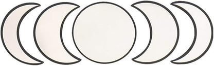 5 pcs Scandinavian Natural Decor Acrylic Moonphase Mirrors Interior Design Wooden Moon Phase Mirror Bohemian Wall Decoration for Home Living Room Bedroom Decor - No Need to Punch (Black)