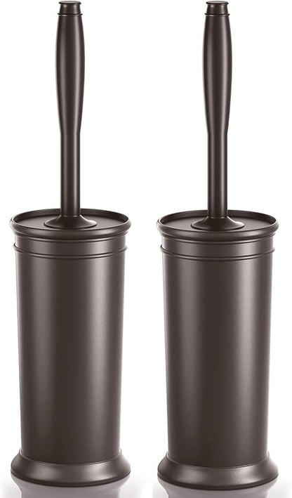Toilet Brush and Holder 2 Pack, Toilet Bowl Brush with Extra Long Handle, Toilet Scrubber and Covered Holder, Toilet Brushes for Bathroom-Space Saving, Covered Brush, Durable, Deep Cleaning(Bronze)