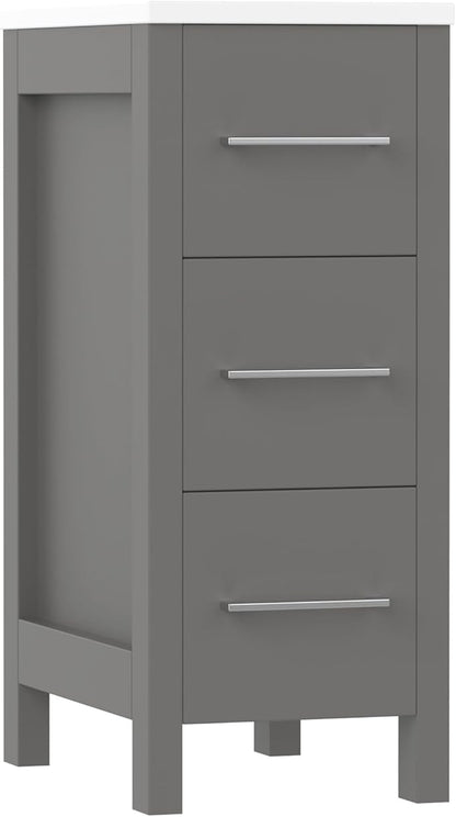 Vanity Art 12 Inch Bathroom Cabinet 3 Dove-Tailed Drawers with Engineered Marble Top Side Storage Organizer Freestanding Single Vanity VA3112-G