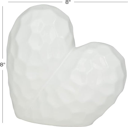 Deco 79 Porcelain Ceramic Heart Decorative Sculpture Dimensional Angled Origami Inspired Home Decor Statue, Accent Figurine 8" x 3" x 8", White