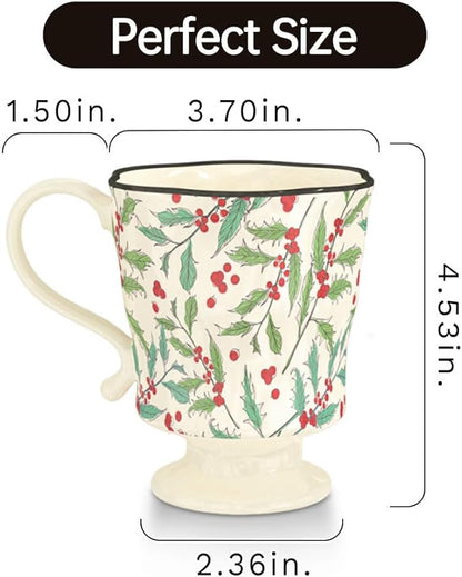 360ml -12.17oz Painted Cherry Fruit Ceramic Mug - Cute irish Coffee Glasses for Latte, Espresso - Gift for Women, Dishwasher Safe