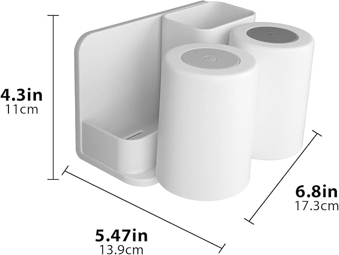 Toothbrush Holders with 2 Mouthwash Cup Wall Mounted for Bathrooms, 2 Slots Bathroom Organizer for Toothpaste, Electric Toothbrush, Razor, Floss, Self Adhesive Toothbrush Hanger Storage for Shower