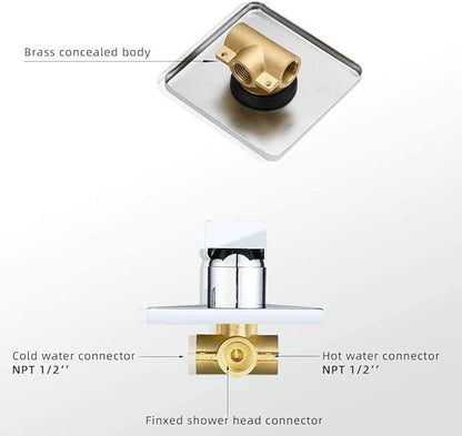 Polished Chrome Shower Faucet Set Bathroom Luxury Rainfall Shower System with Rain Shower Head Single Function Shower Trim Kit with Rough-in Valve