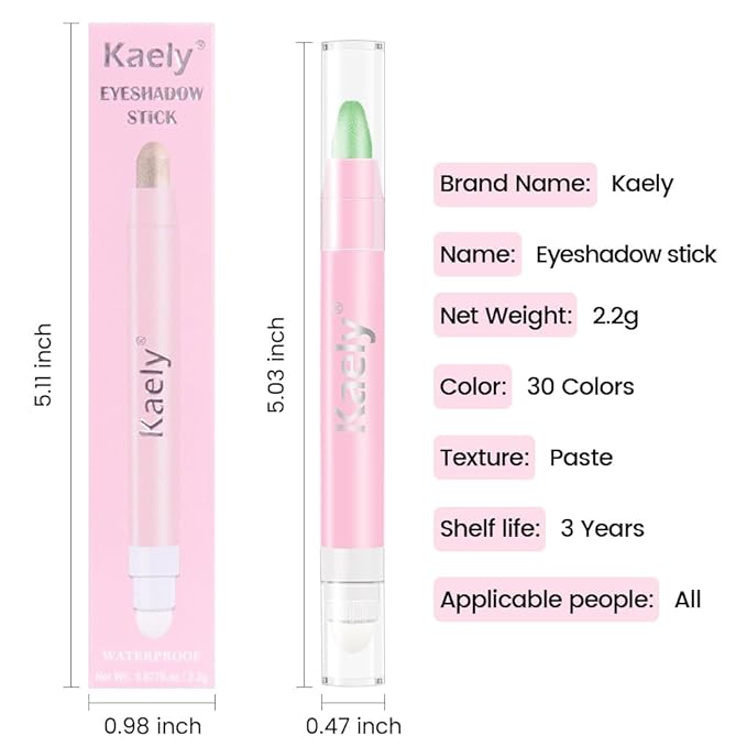 evpct 1Pcs Greenish Cyan Light Green Shimmer Cream Eye Shadow Brightener Sticks for Eyes Waterproof Pigmented, Double Ended Cream Eyeshadow Stick Pencil Pen with Applicator, Eye Shadow Palette