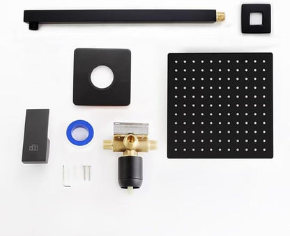 POP SANITARYWARE Matte Black Shower Faucet Set Bathroom Rainfall Mixer 10 Inch Shower Head System Single Handle Shower Trim Kit with Valve