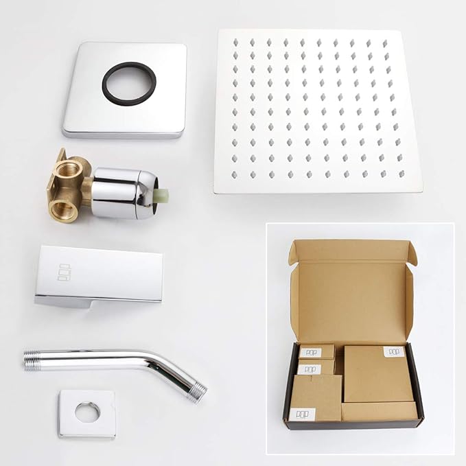 POP SANITARYWARE Single Function Shower Trim Kit with Rough-in Valve, Bathroom Rain Shower Set Bath Rainfall Shower Faucet System with Square Stainless Steel Metal Showerhead, Polished Chrome