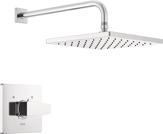 Delta Modern 14 Series Square Rain Shower Faucet Set, Chrome Shower Head and Handle Set, Valve Trim Kit, Chrome T14268-PP (Valve Not Included)