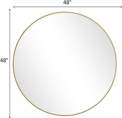 BEAUTYPEAK 48 Inch Round Mirror, Metal Frame Circle Mirror, Wall Mounted for Entryway, Bathroom, Vanity, Living Room, Gold