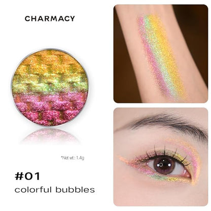 CHARMACY Chameleon Diamond Rainbow Eyeshadow, Multichrome Face Highlighter Palette, Multi-use, Long Lasting, High Pigment, Metallic Glitter Sparkling Eyeshadow Eyes Makeup Highlighter #01