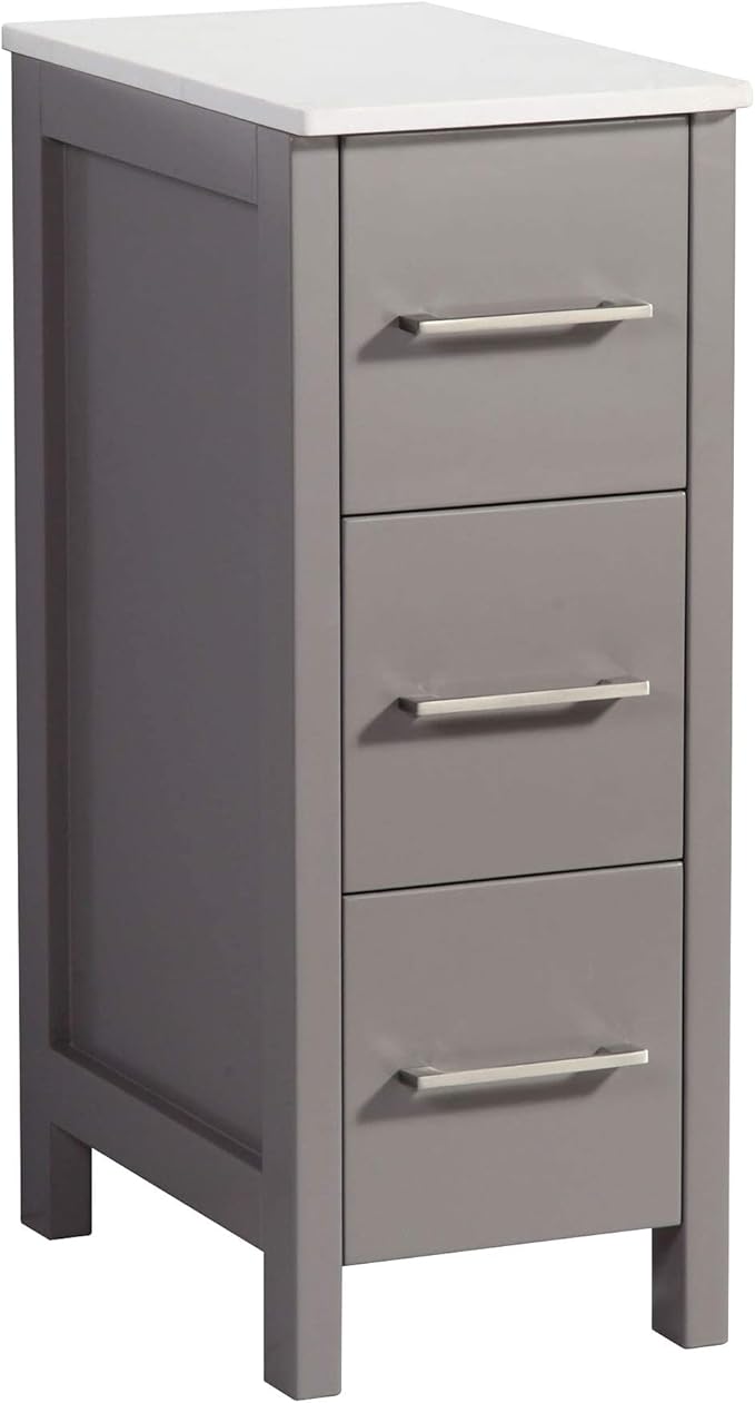 Vanity Art 12 Inch Bathroom Cabinet 3 Dove-Tailed Drawers with Engineered Marble Top Side Storage Organizer Freestanding Single Vanity VA3112-G