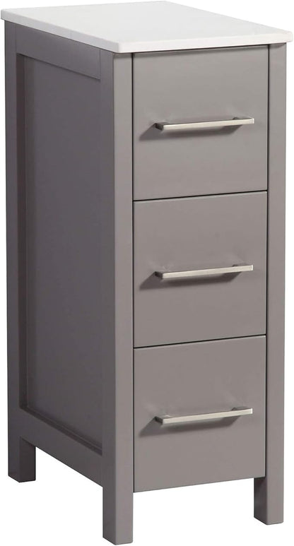 Vanity Art 12 Inch Bathroom Cabinet 3 Dove-Tailed Drawers with Engineered Marble Top Side Storage Organizer Freestanding Single Vanity VA3112-G
