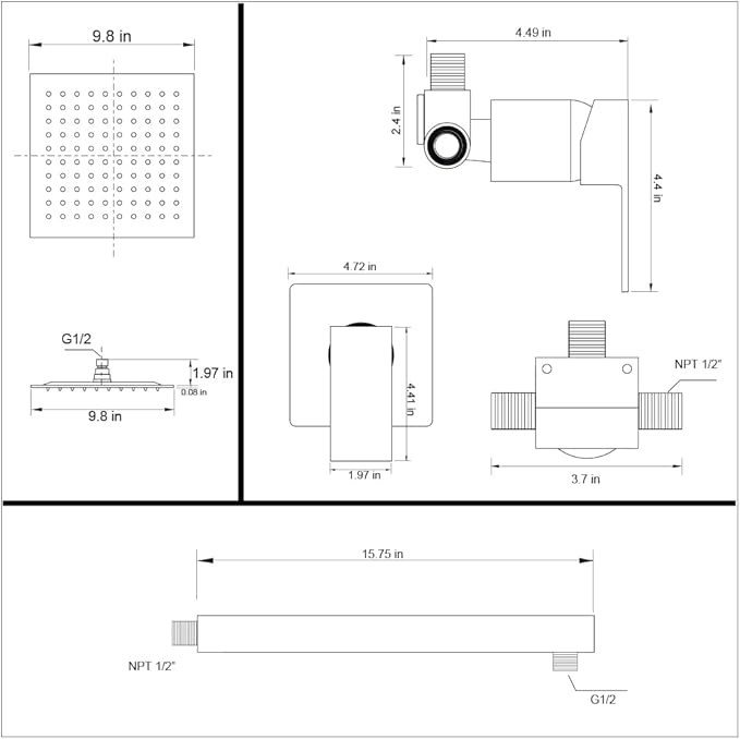 POP SANITARYWARE Shower Faucet Set Chrome Bathroom 10 Inch Rainfall Mixer Shower Head System Wall Mounted Single Handle Shower Trim Kit with Rough-in Valve