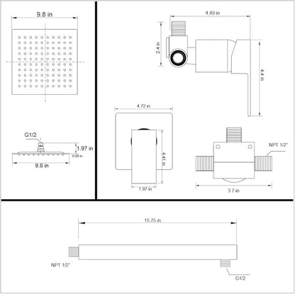 POP SANITARYWARE Shower Faucet Set Chrome Bathroom 10 Inch Rainfall Mixer Shower Head System Wall Mounted Single Handle Shower Trim Kit with Rough-in Valve