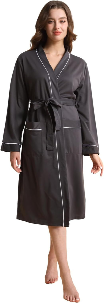 Womens Kimono Robe Lightweight Soft Bathrobe Sleepwear Loungewear with Pockets