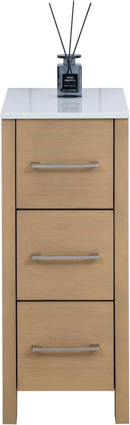 Vanity Art 12 Inch Bathroom Cabinet 3 Dove-Tailed Drawers with Engineered Marble Top Side Storage Organizer Freestanding Single Vanity VA3112-NO