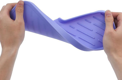 Silicone Bathroom Soap Dishes with Drain Spout-Bathroom and Kitchen Sink Organizer,Sponge Holder,Dish Soap Tray,Perfect for Dispenser,Scrubber,Bottle on Sink or Counter-Light Purple 12"×4"