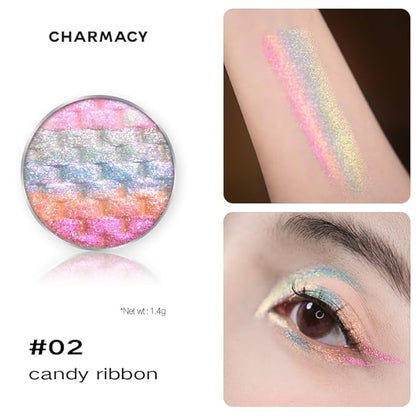 CHARMACY Chameleon Diamond Rainbow Eyeshadow, Multichrome Face Highlighter Palette, Multi-use, Long Lasting, High Pigment, Metallic Glitter Sparkling Eyeshadow Eyes Makeup Highlighter #02