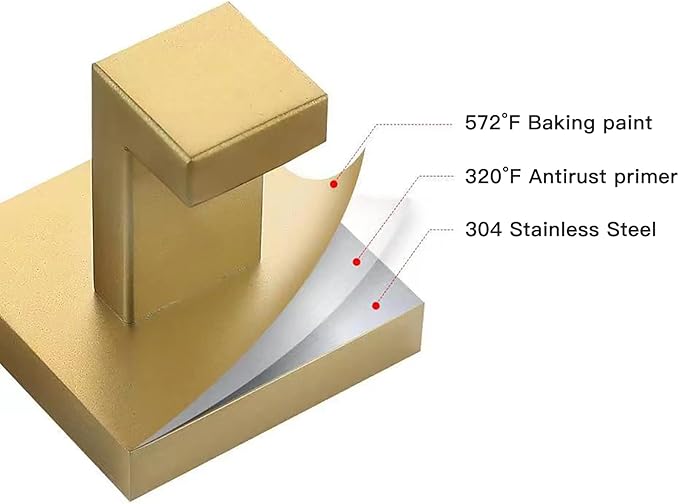 Towel Hooks SUS304 Stainless Steel Brushed Nickel Bath Coat Robe Clothes Square Hook Hanger Wall Hook Holder for Bathroom Kitchen Hotel Wall Mounted 4 Pack (Brushed Gold)