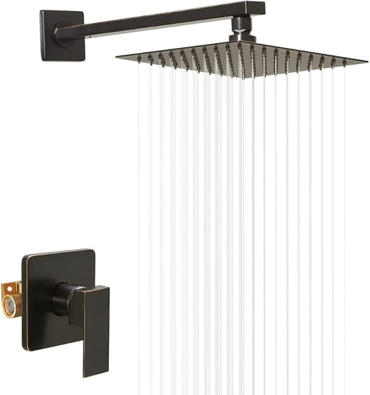 Oil Rubbed Bronze Shower Faucet Set Bathroom Luxury Rainfall Shower System with Rain Shower Head Single Function Shower Trim Kit with Rough-in Valve
