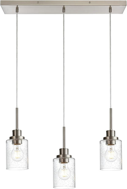 3-Light Farmhouse Chandelier Light Fixture Brushed Nickel Clear Seeded Glass Dining Room Hanging Modern Pendant Lighting Over Table,Traditional Ceiling Lights for Kitchen Island Entryway