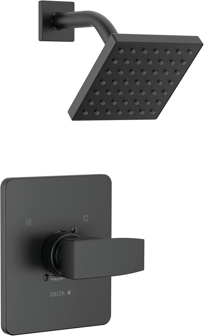 Delta Modern 14 Series Shower Faucet Set, Matte Black Shower Head and Handle Set, Valve Trim Kit, Matte Black T14267-BL-PP (Valve Not Included)