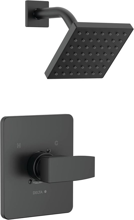 Delta Modern 14 Series Shower Faucet Set, Matte Black Shower Head and Handle Set, Valve Trim Kit, Matte Black T14267-BL-PP (Valve Not Included)