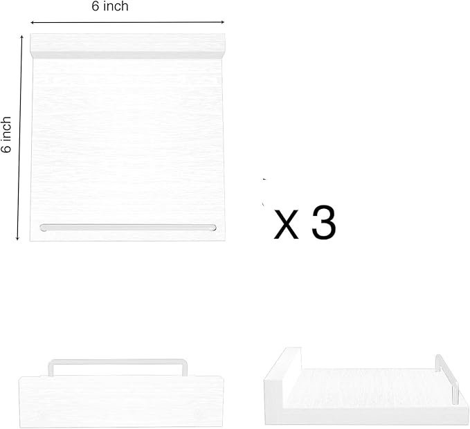 Small Floating Shelf, 6 X 6 Inches Farmhouse Wall Shelves for Living Room, Bedroom, Picture Frames, Plants, Kitchen, Set of 3 (White)