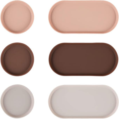 Blue Ginkgo Mini Silicone Trays – Set of 6 Easy-Clean Organizers for Bathroom, Kitchen, Desk, Vanity, and Cosmetics (Brown, Tan, Ivory)