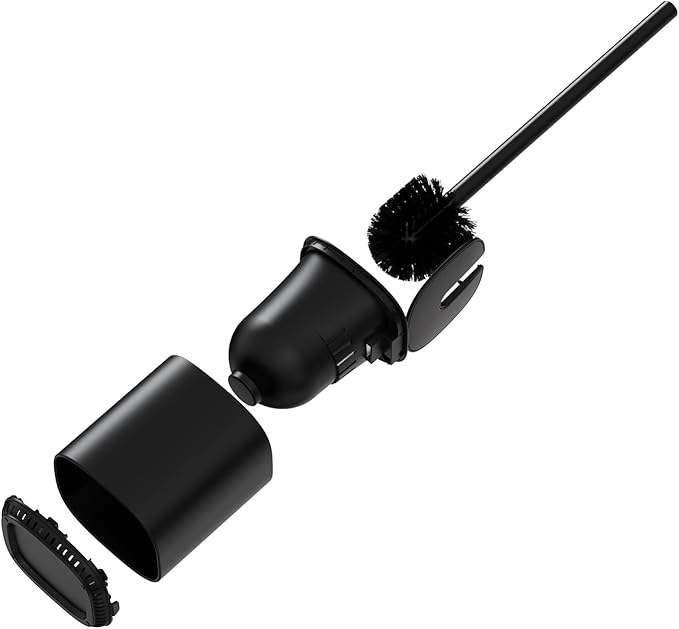 Toilet Brush and Holder Set Toilet Bowl Brush Stainless Steel Automatic Toilet Bowl Cleaner Brush with Durable Bristle Head Toilet Cleaning Brush for Bathroom 2 Pack Set Black