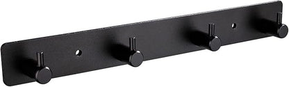 Black 4 Wall Hooks, Matte Black Bathroom Hook Rail, Self Adhesive Key Hook Rack Hanger Towel Robe Stick Hooks for Toilet Entryway Hallway Kitchen Wall Mounted