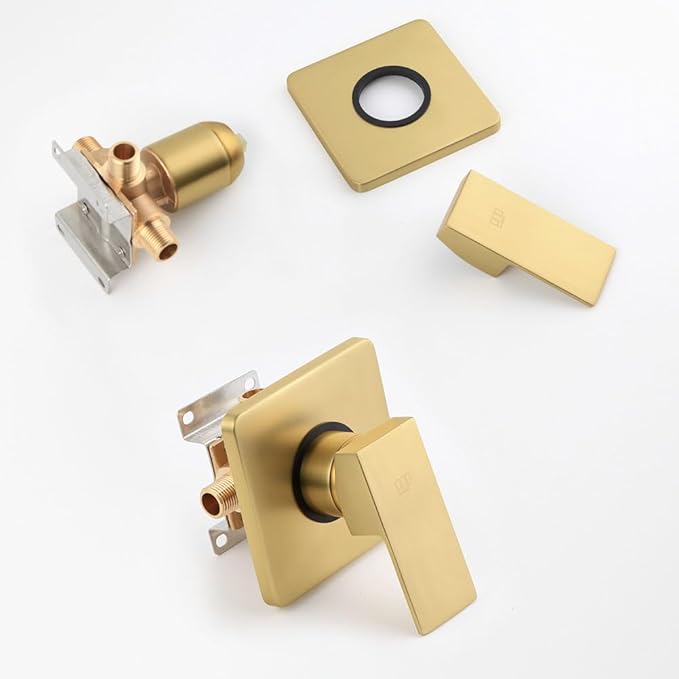 POP SANITARYWARE Ceiling Mount Shower Faucet Set Brushed Gold Bathroom Rainfall 10 Inch Shower Head System Single Handle Shower Trim Kit with Valve