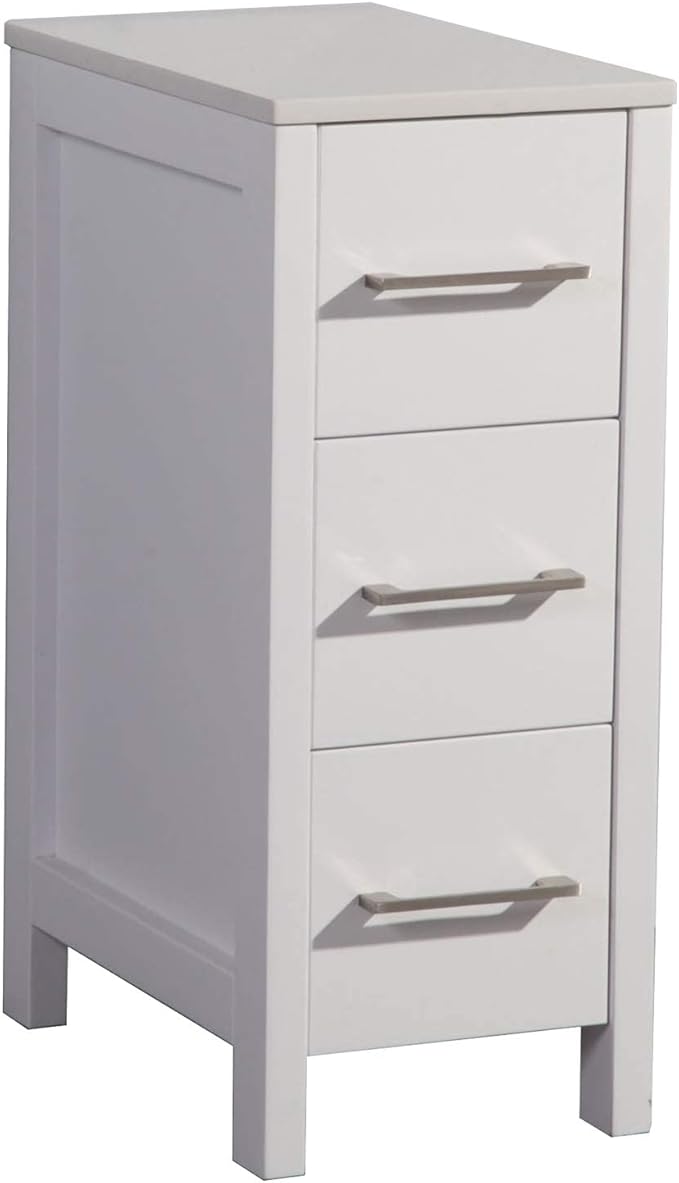 Vanity Art 12 Inch Bathroom Cabinet 3 Dove-Tailed Drawers with Engineered Marble Top Side Storage Organizer Freestanding Single Vanity VA3112-W