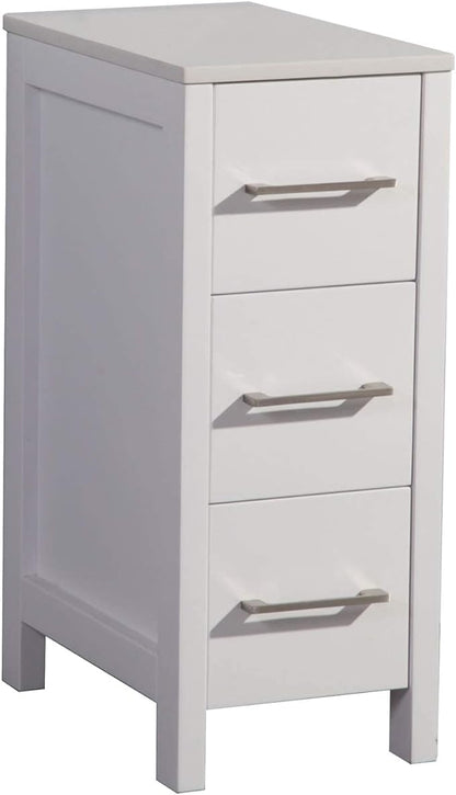 Vanity Art 12 Inch Bathroom Cabinet 3 Dove-Tailed Drawers with Engineered Marble Top Side Storage Organizer Freestanding Single Vanity VA3112-W