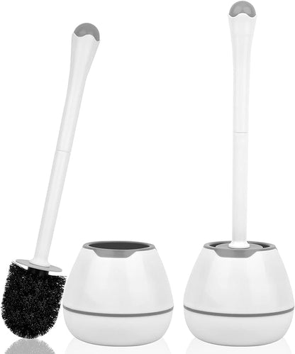 Toilet Bowl Brush and Holder, 2 Pack with Long Handle, Plastic Holder Easy to Hide, Drip-Proof, Deep Cleaning