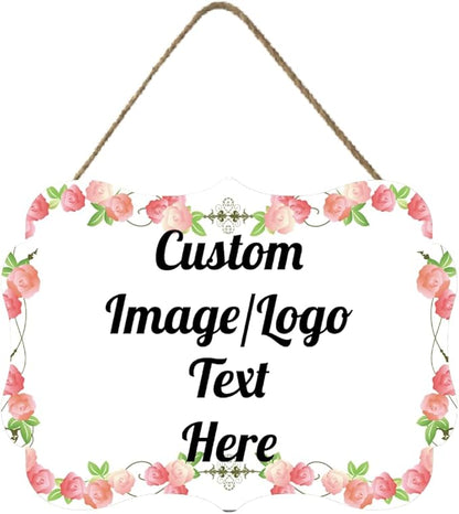 Personalized Wooden Welcome Sign Front Door Decor Personalized Home Sign Door Decorations Customized Image/Text Hanging Door Sign Farmhouse Decorations for Home Office 11.2 * 8 Inch