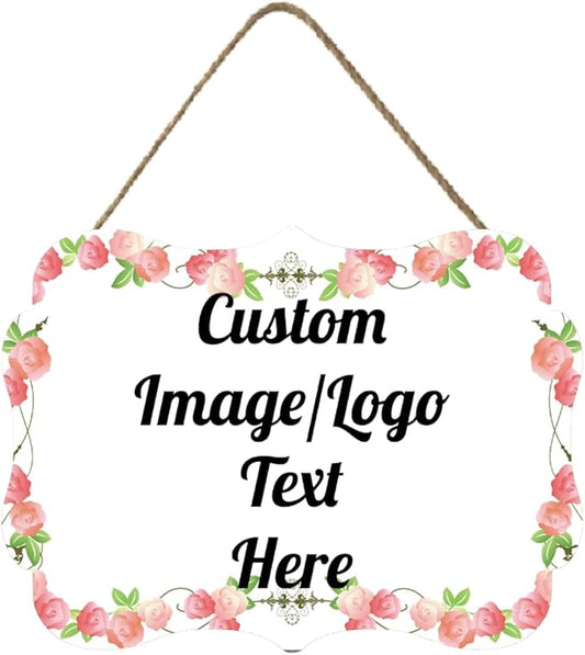 Personalized Wooden Welcome Sign Front Door Decor Personalized Home Sign Door Decorations Customized Image/Text Hanging Door Sign Farmhouse Decorations for Home Office 11.2 * 8 Inch