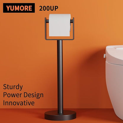 YUMORE Toilet Paper Holder Free Standing, Stainless Steel Toilet Paper Stand, Weighted Base Floor Tissue Roll Holder for Bathroom, Matte Black 200UP