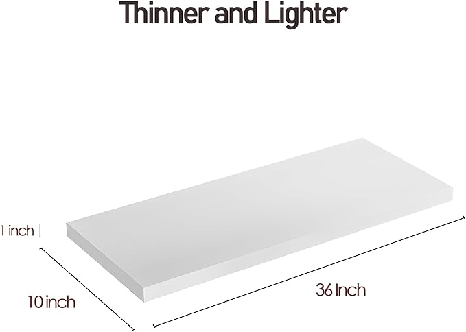 Wall Shelf Set of 2, White Floating Shelves 36 in W x 10 in D x 1 in H, Wooden Floating Wall Shelf with Invisible Brackets for Living Room/Bedroom/Bathroom/Kitchen Storage and Decor