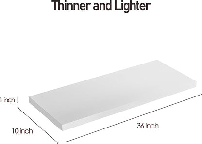 Wall Shelf Set of 2, White Floating Shelves 36 in W x 10 in D x 1 in H, Wooden Floating Wall Shelf with Invisible Brackets for Living Room/Bedroom/Bathroom/Kitchen Storage and Decor