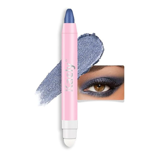 evpct 1Pcs Midnight Blue Shimmer Cream Eye Shadow Brightener Sticks for Eyes Waterproof Pigmented, Double Ended Cream Eyeshadow Stick Pencil Pen with Applicator, Eye Shadow Palette Highlighter Makeup