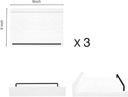 Small Floating Shelf, 6X9 Inches Farmhouse Wall Shelves for Living Room, Bedroom, Picture Frames, Plants, Kitchen, Set of 3 (White and Black)