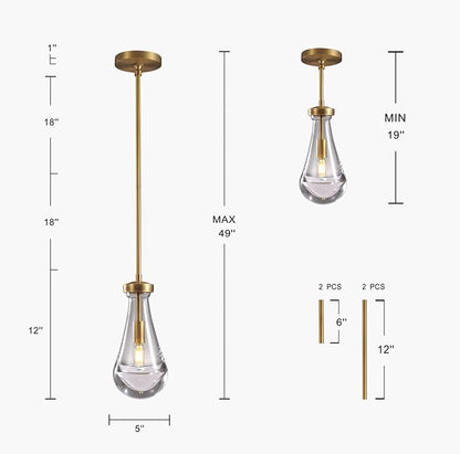 Raindrop Pendant Lights 2 Pack, Pendant Lights for Kitchen Island, Brass Rod Dining Room Light Fixture, Raindrop Chandelier, Pendant Lights for Living Room Hallway, Including Bulb