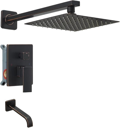 ‎Oil Rubbed Bronze Shower Faucet Set with Tub Spout Bathroom Luxury Rain Mixer Shower Head System Wall Mounted Shower Faucet Complete, Single Handle Tub and Shower Trim Kit with Rough-in Valve