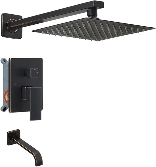 ‎Oil Rubbed Bronze Shower Faucet Set with Tub Spout Bathroom Luxury Rain Mixer Shower Head System Wall Mounted Shower Faucet Complete, Single Handle Tub and Shower Trim Kit with Rough-in Valve
