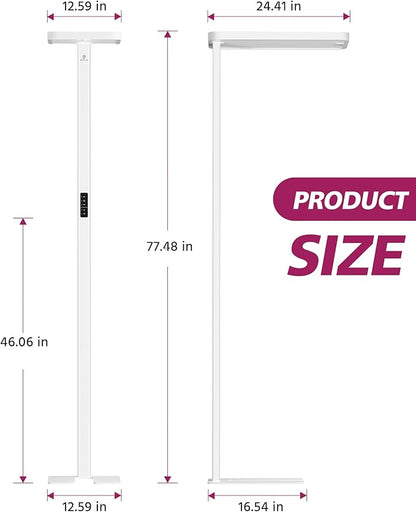 EMITEVER LED Floor Lamp, 100W Spectrum Eye Care Standing Lamp, 77'' Dimmable Motion Sensing & Daylight Sensing Reading Lamp for Study, Living Room, Conference, Office, 4000K Natural Daylight, White