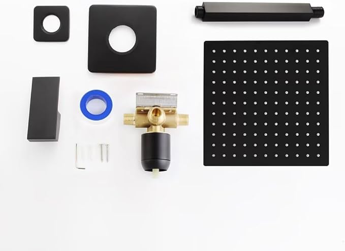 POP SANITARYWARE Ceiling Mount Shower Faucet Set Matte Black Bathroom 10 Inch Rainfall Mixer Shower Head System Single Handle Shower Trim Kit with Rough-in Valve